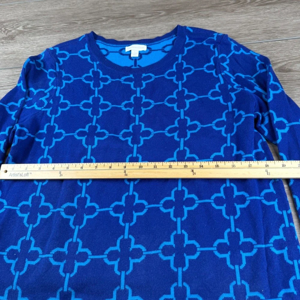 Charter Club Womens Sweater Jacquard Quatrefoil Lapis Blue L